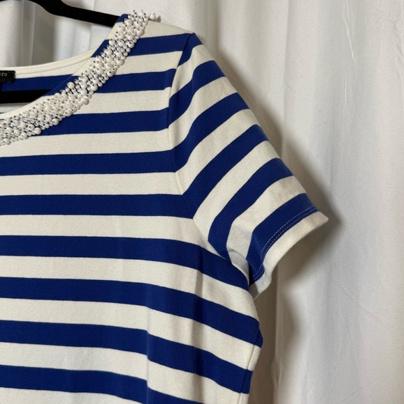 Talbots Striped Beaded Neckline Shirt Women’s 1X Blue White Nautical - Picture 7 of 11